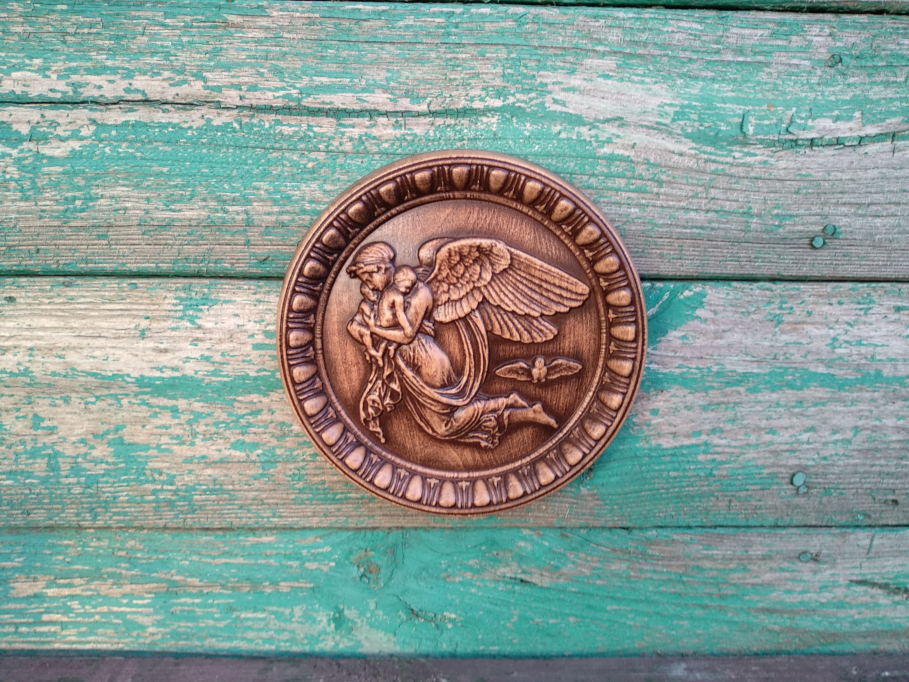 Guardian Angel With Sleeping Children Wood Picture  Guardian angel carved in wood