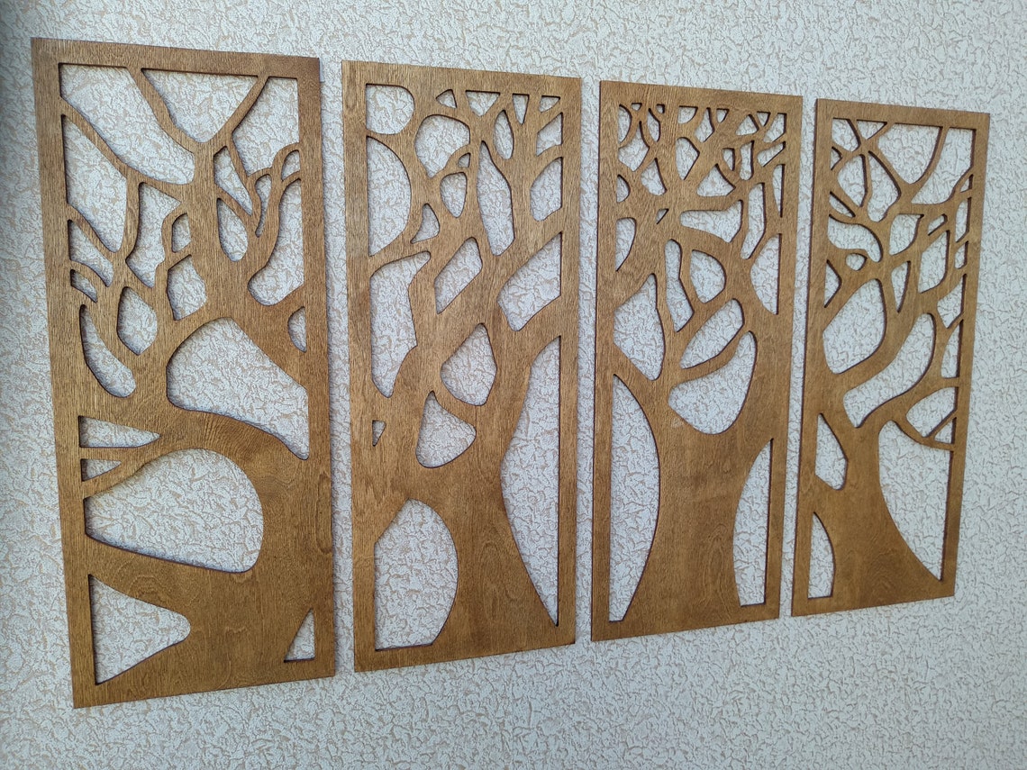 Wooden Wall Art Panel Wood Wall Decor 4 Panel Woodhome Etsy