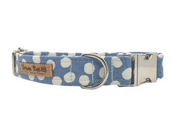 Dusky Blue Polka Dot Dog Collar