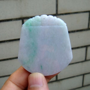 57mm Jadeite Pendant FREE STRING Lavender Green Natural Grade A Jadeite Jewelry Handmade Carved w Certificate 8049