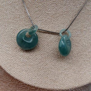 1P Natural Grade A Blue Water Jadeite Jade Icy Translucent Dusty Blue Donut Pendant Necklace Sterling Silver Minimal Gemstone Jewelry