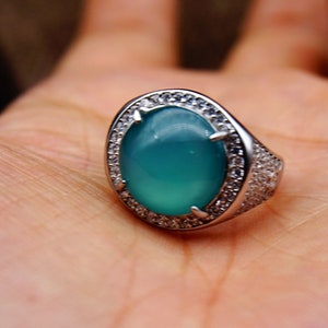 100% Natural Icy Translucent Deep Blue Oval Jadeite Handmade Carved  Ring Large Solitaire S925 Sterling Silver Size Adjustable