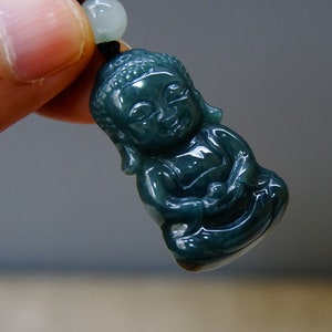 37MM Certified 100% Natural Untreated Grade A Icy  Jadeite  Little Buddha Monk Meditation Pendant  Gemstone 1728