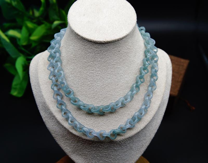 Jadeite Dragon Bone Interlocking Necklace Light Blue Color Icy
