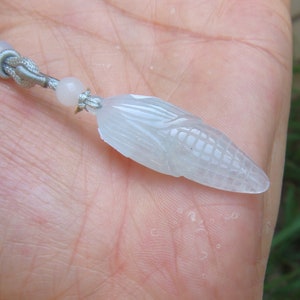 39mm Icy Jadeite corn Pendant Adjustable Necklace Natural Grade A Jadeite Handmade Carved w Cerificate 7994