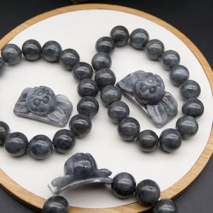 Zertifiziert 100% natürlich, unbehandelt Grad A schwarzes Huhn Wuji Jadeit Handemade geschnitzte Perlenarmband Lotus Edelstein