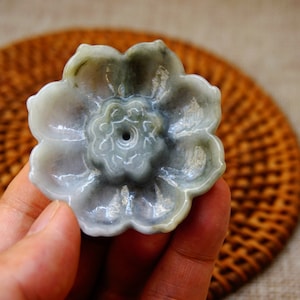 55 MM zertifiziert 100% natürlich unbehandelt Grad A grau Wuji Jadeit Lotus Räuchergefäß Edelstein 1496