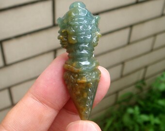 52mm blue and yellow Type A Grade A Natural Guatemala Jadeite Jade Fei Cui Carved Quell the devil's pestle Pendant Gemstones Jewelry