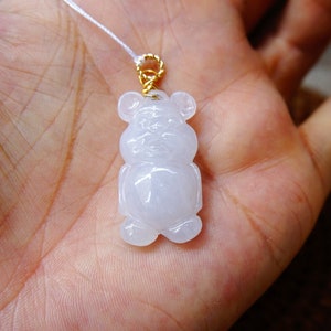 30MM Certified 100% Natural Untreated Grade A Icy White  Jadeite Handmade Carved  Bear Pendant Gemstone 2708