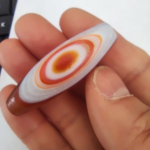 19x53mm  Dzi Barrel Bead ,100% Natural Agate Barrel Tube Bead Orange w Eye in the Sky Dzi Bead 20.8g