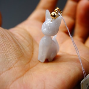 Collana con ciondolo a forma di gatto in giadeite bianca ghiacciata naturale certificata di grado A, non trattata, intagliata a mano, da 40 mm, pietra preziosa 2698