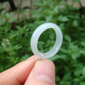 Eisiger Jadeit US 9, 19 mm Ring, weiße Farbe, natürliche Klasse A Typ Jadeit Edelsteine Schmuck w Handmade geschnitzt NO.051