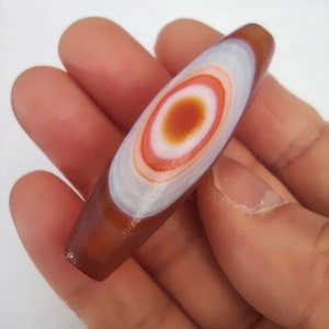 19x55mm  Dzi Barrel Bead ,100% Natural Agate Barrel Tube Bead Orange w Eye in the Sky Dzi Bead 22.4g