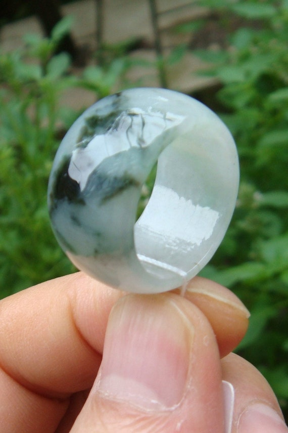 Icy Jadeite Jade Fei Cui US 10 19.8 Mm Ring Flower Green Color 