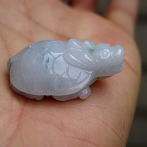 41mm  Certified 100% Natural Untreated Grade A Jadeite Handmade Carved 3D Longevity Turtle  Pendant Necklace  Gemstone 5023