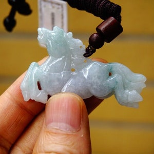 50MM Certified 100% Natural Untreated Grade A Green Float Flowers Icy Jadeite Handmade Carved  Horse Pendant  Gemstone 1487