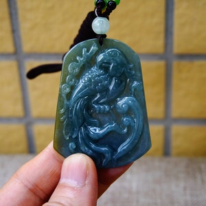 58MM Certified Natural Untreated Grade A  Icy Jadeite  Handmade Carved Phoenix Bird Pendant/Necklace   Gemstone 346