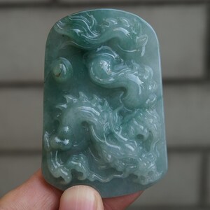 70mm Icy Jadeite  Pendant Certified 100% Natural Untreated Grade A (A type) Exquisite Handmade Carved Dragon Gemstone 5564