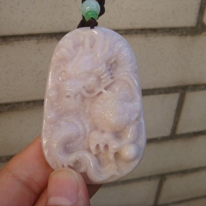65mm Lavender type A Grade A 100% Natural Jadeite  Carved Dragon Pendant Gemstones Jewelry certificate 463