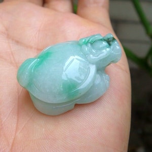 32mm Jadeite Certified 100% Natural Untreated Grade A Handmade Carved  3D Longevity Turtle Pendant  Gemstone 055