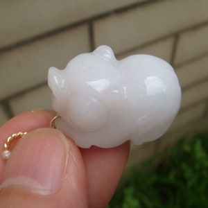 25mm 14K Gold Filled Bail White  Grade A  Natural Jadeite Hand Carved Pig Pendant  Gemstones W certificate 125