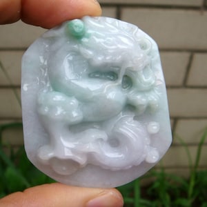 51mm Jadeite  Certified 100% Natural Untreated Grade A Light Green Lavender Handmade Carved Dragon Pendant Gemstone