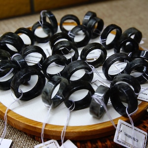 Certified 100% Natural Untreated Grade A Black gray Chicken Wuji Jadeite Ring  Gemstone