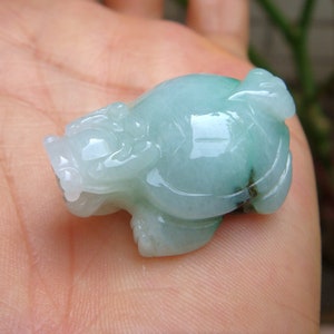 32mm Jadeite  Pendant  Natural Untreated Grade A  Handmade Carved 3D Longevity Dragon Turtle  Gemstone Cerificate 9049