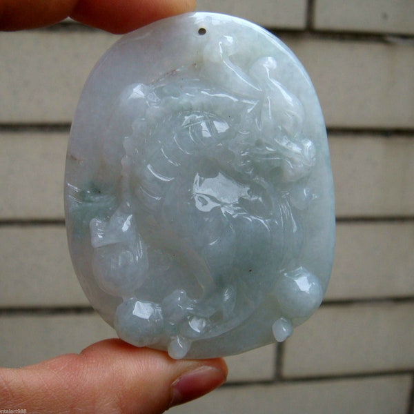 65mm Jadeite Jade Pendant Certified 100% Natural Untreated Grade A Handmade Carved Dragon 翡翠 Fei cui Gemstone 8476