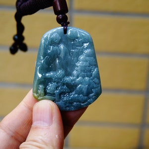 47MM Certified 100% Natural Untreated Grade A Icy Jadeite  Bridge Mountain Tree, pendant 279