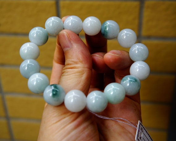 13.4 mm 認定天然グレード A ジェダイト アイシー ティント ブルー