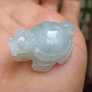 30mm Jadeite Pendant 100% Natural Untreated Grade A Handmade Carved Longevity Dragon Turtle Gemstone Cerificate 9052