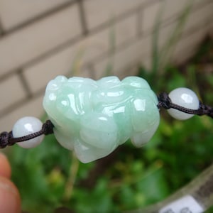 20mm Pixiu Jadeite Bracelet Green white Natural Grade A Jadeite, Gemstone, Handmade Carved Jewelry w certificate 920