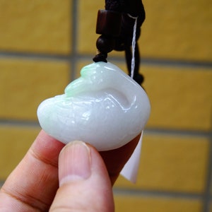 40MM Certified 100% Natural Untreated Grade A Green White Jadeite  Swan Pendant/Necklace Gemstone 1954