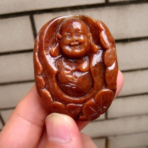 55 mm Buddha Ruyi Brown red 100% Natural Grade A Jadeite   Pendant/necklace  Gemstones Jewelry Certificate 3046