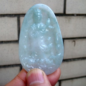 60mm Icy Guan Yin  100% Natural Grade A Jadeite  Hand-Carved Pendant/necklace Gemstones Jewelry Certificate 9245