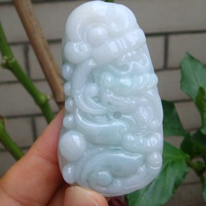 67mm Green Jadeite  Pendant Natural Untreated Grade A Jadeite Handmade Carved Dragon Ruyi Gemstone w Cerificate  1091