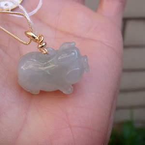 24mm  Jadeite 100% Natural Grade A Carved 3D Small Pig Boar   Pendant In 14K Gold Filled Bail Setting w Cerificate6714