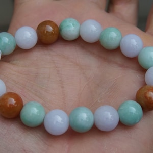 10 mm dreifarbiges Jadeit-Armband 8,08 &quot;zertifizierte natürliche, unbehandelte Klasse A (Typ A) Exquisite handgefertigte geschnitzte Perle Edelstein 8417