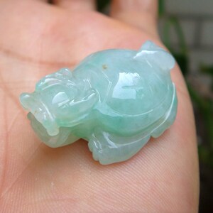 29mm Jadeite  Pendant Natural Untreated Grade A  Handmade Carved 3D Longevity Dragon Turtle Gemstone Cerificate 9046