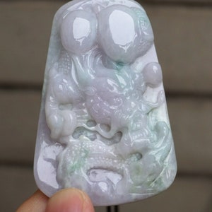 72mm Jadeite   Pendant 100% Natural Untreated Grade A Jadeite   Carved Dragon Spit Beal   Gemstone w Cerificate 3371