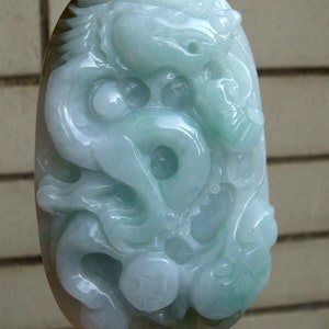 67mm Jadeite  Certified 100% Natural Untreated Grade A  Light Green Handmade Carved Dragon Ruyi Coin Pendant Gemstone