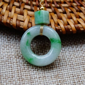 42.3MM Certified Natural Untreated Grade A Green Green white Jadeite  Donut 14K Gold Filled Bail Pendant  Gemstone 279