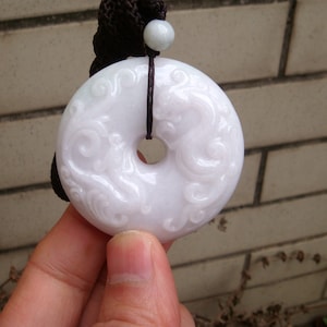 50mm Phoenix Dragon Doughnut Jadeite  Pendant,Natural Grade A Jadeite  Carved   Gemstones, Jewelry Cerificate 4823