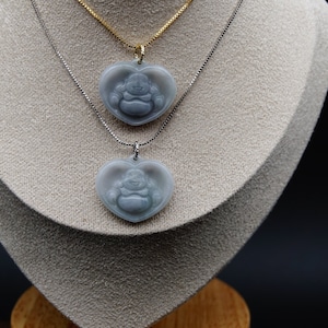 26MM Certified 100% Natural Untreated Grade A  lavender Jadeite Handmade Carved Heart Type Buddha Pendant Chain Gemstone