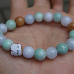 10mm Three Color Jadeite  Bracelet 8.08&quot; Certified 100% Natural Untreated Grade A type Exquisite Handmade Carved Bead   Gemstone 8414