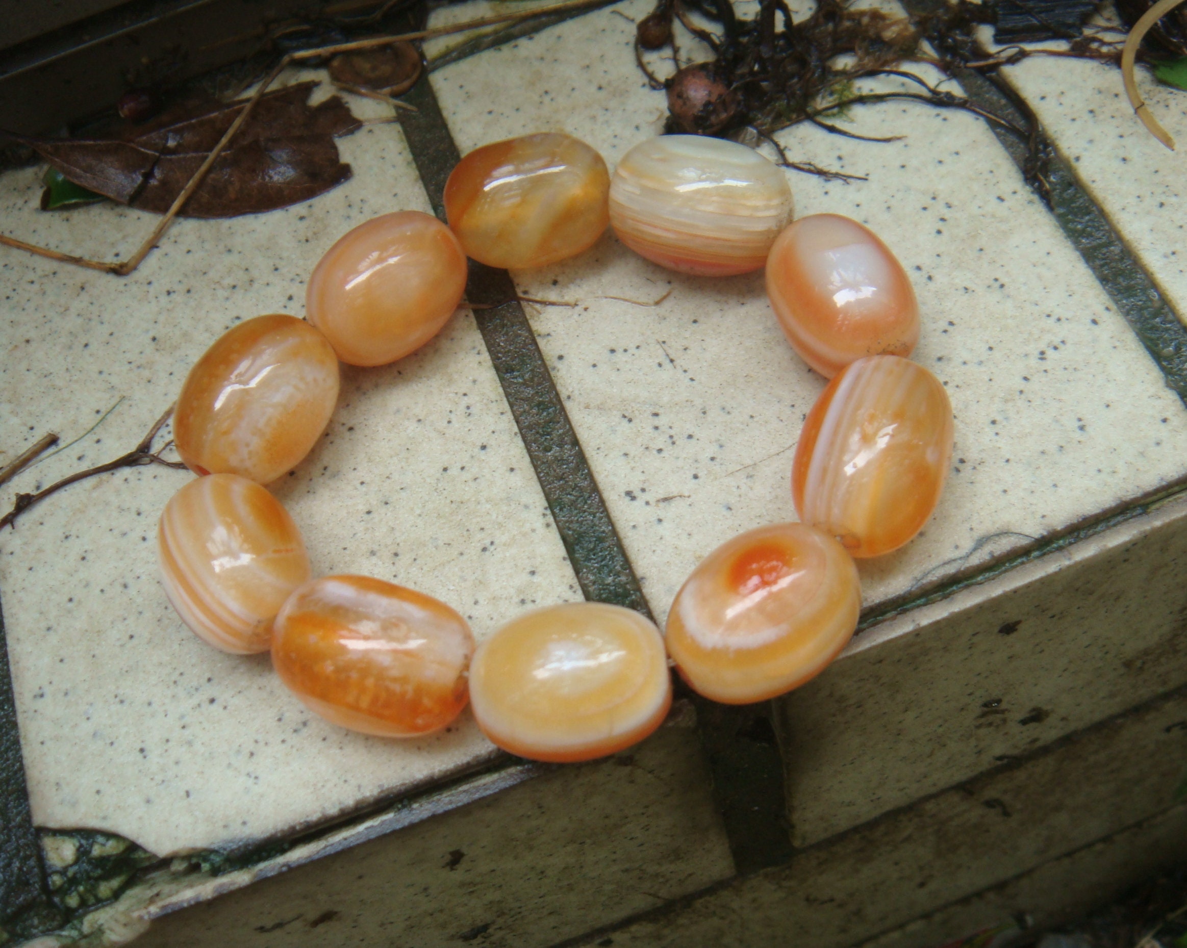 20 x 15 mm 100%天然瑪瑙ビーズブレスレット - Etsy 日本