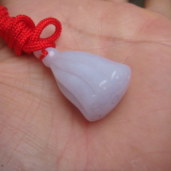 31mm Light lavender Grade A 100% Natural Jadeite Jade Fei Cui Hand Carved 3D Lotus Seed Pod Pendant for necklace Fei cui 翡翠 Gemstones