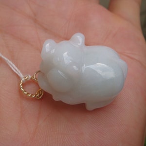 24mm 14K Gold Filled Bail White Grade A  Natural Jadeite  Hand Carved Pig Pendant Gemstones W certificate 126