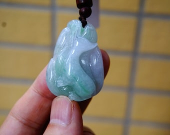 43MM Certified 100% Natural Untreated Grade A Icy Jadeite Handmade Carved Nine-Tailed Fox  Pendant Necklace Gemstone 521